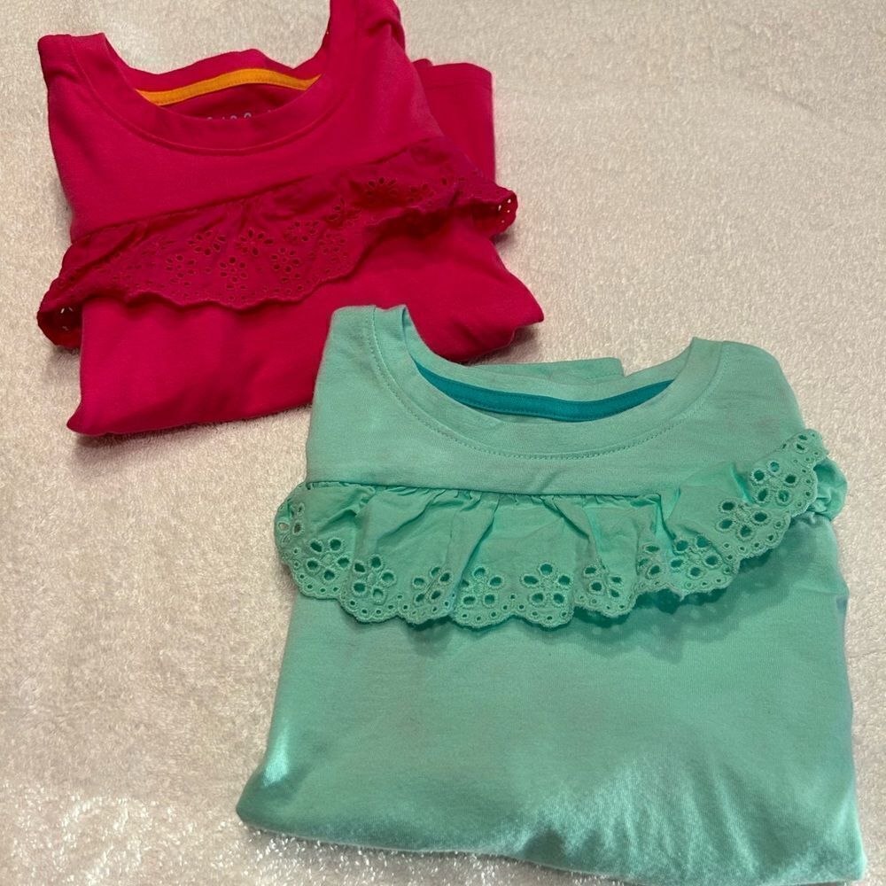 Cat & Jack 5T teal red long sleeve tee shirts 2 in set never worn
